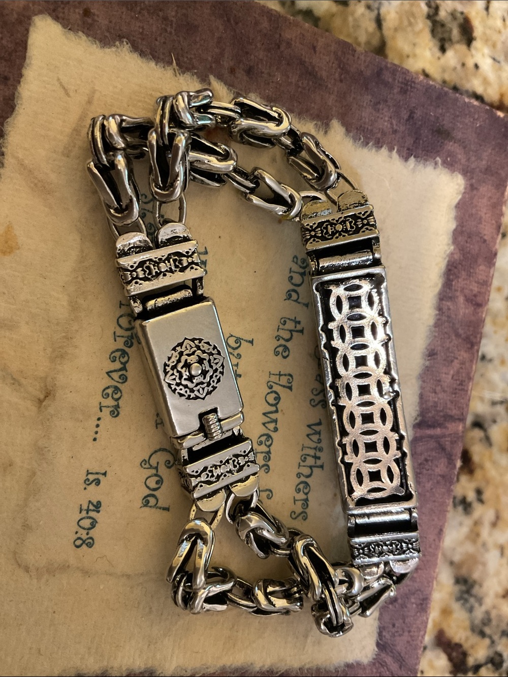 NEW MENS 925 STERLING BYZANTINE 9” DOUBLE LINK BRACELET WITH GOLD ACCENTS 54 GR - Picture 16 of 16
